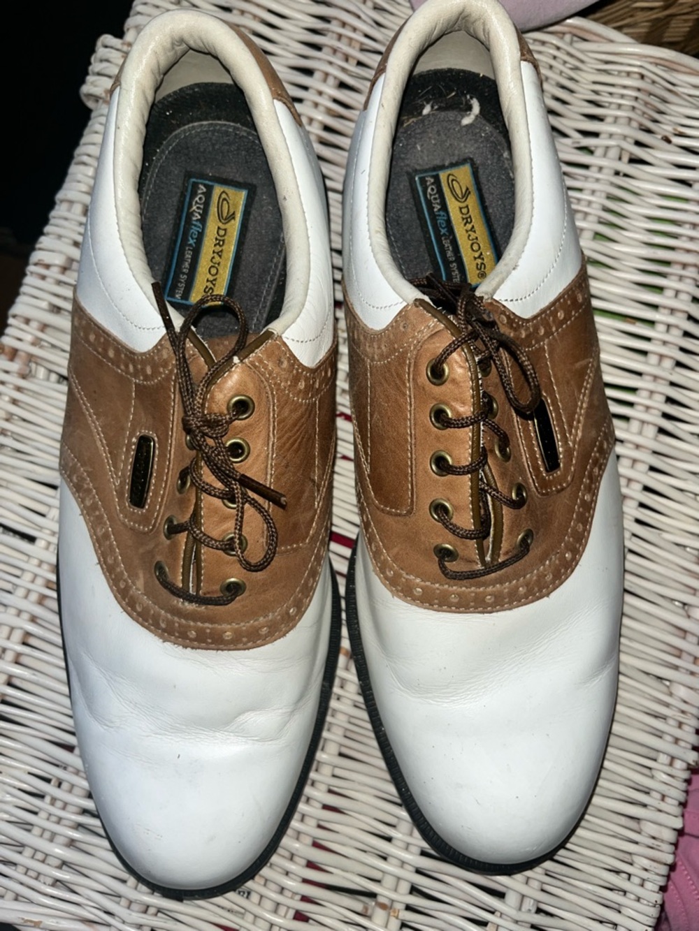 FootJoy DryJoys AquaFlex Leather Golf Shoes Brown White Men’s Size 9M